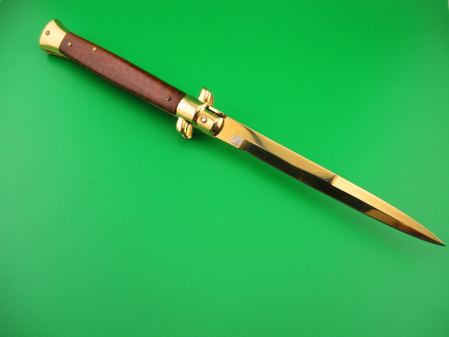Frank B ITALY 28cm Italian Gold plated Snakewood swivel bolster stiletto automatic knife