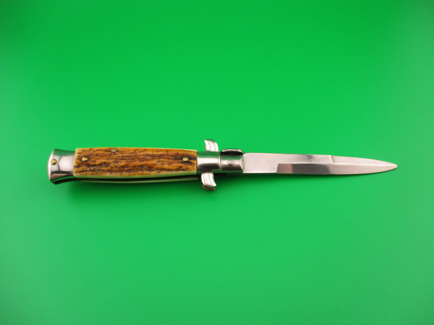 ROSTFREI 16cm Italian Stag stiletto Oreste Dibon swivel bolster automatic knife