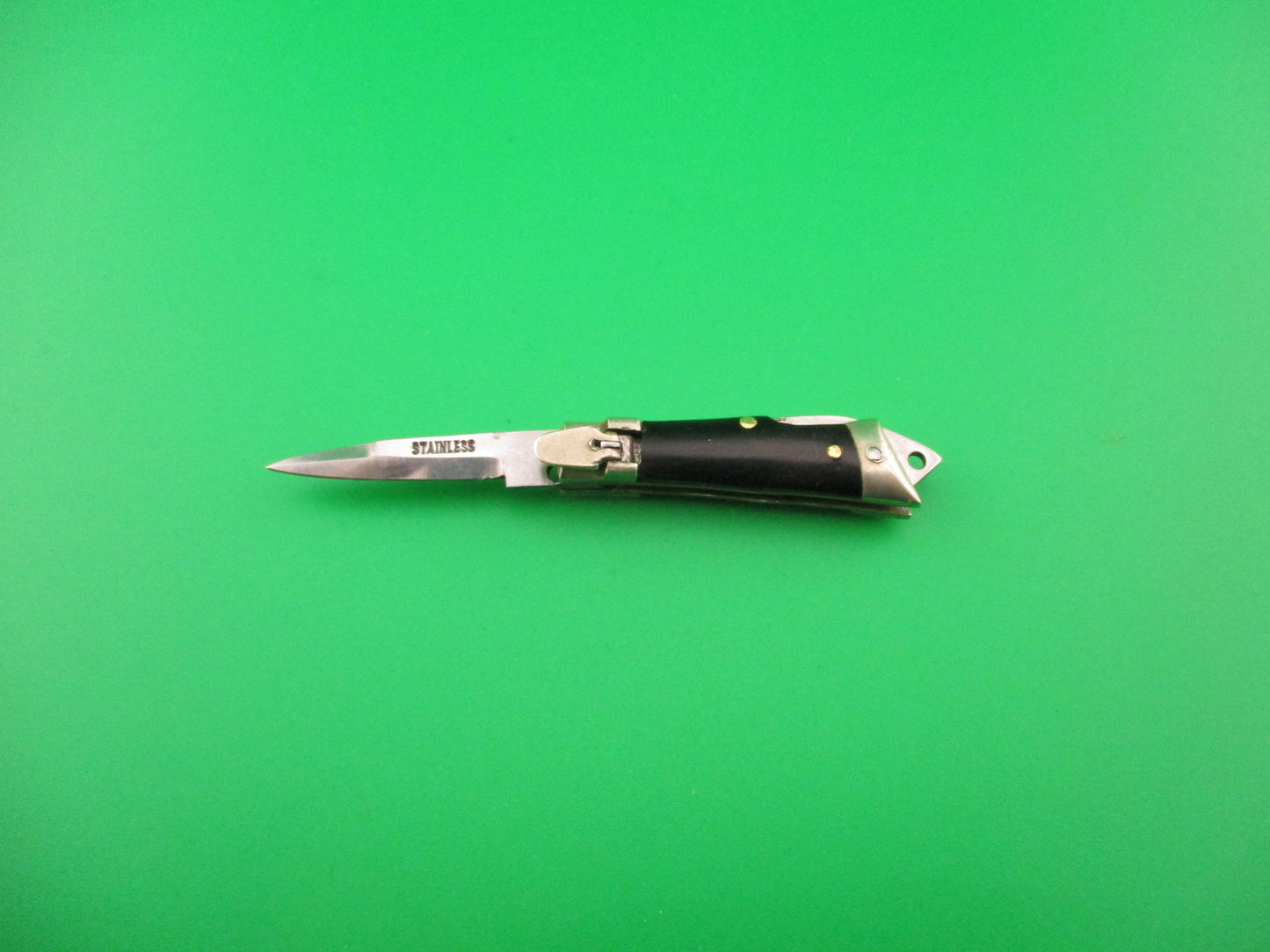 STAINLESS 7cm Japanese Mini Lever Slant Bolster automatic keychain knife