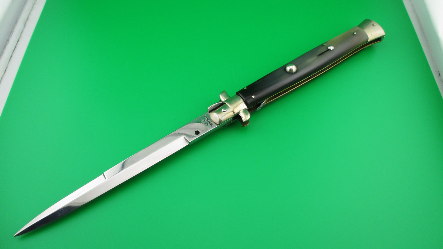 AGA CAMPOLIN 33cm Picklock Stiletto Translucent green & black horn automatic knife