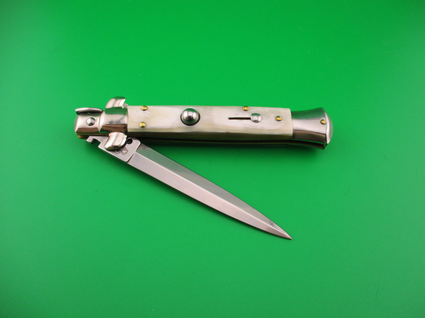 AB STILETTO ITALY 23cm Italian Dagger Blade Honey & Cream swivel bolster switchblade knife