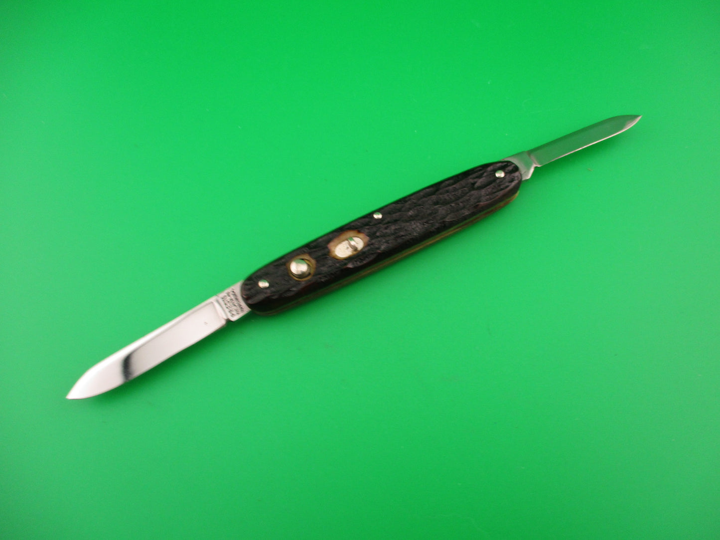PRESTO Double Jigged bone #600S vintage automatic knife w Leather purse Near mint