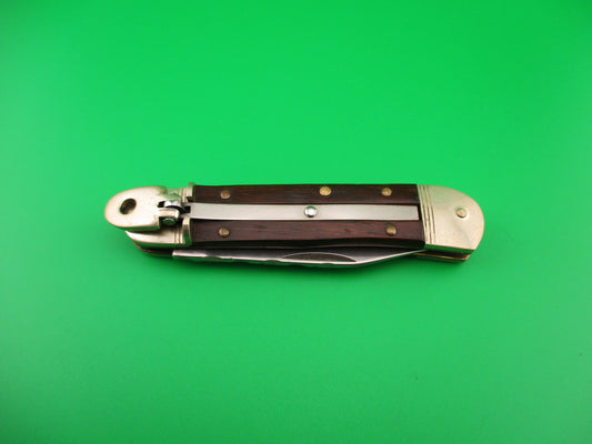 Hubertus Liliput 8cm German Lever Wood handled vintage automatic knife w file work