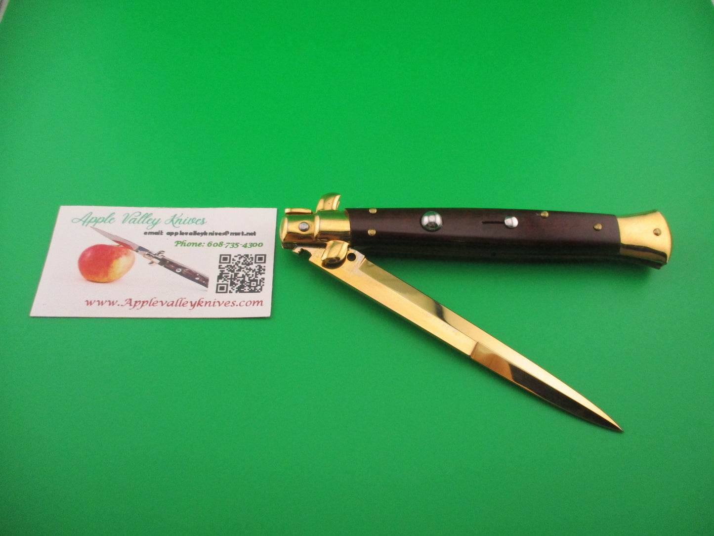 Frank B ITALY 28cm Italian Gold plated Snakewood swivel bolster stiletto automatic knife