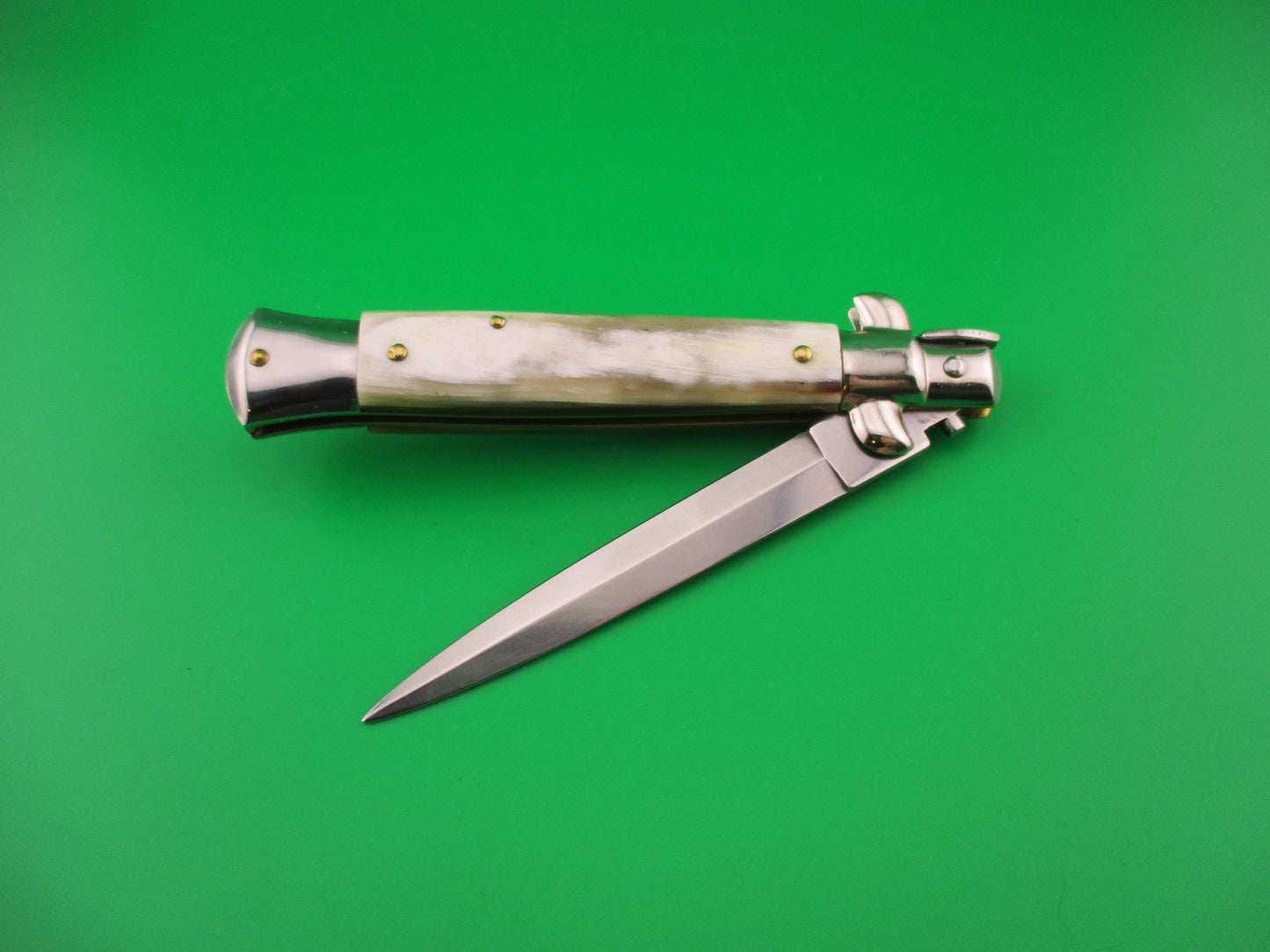 AB STILETTO ITALY 23cm Italian Dagger Blade Honey & Cream swivel bolster switchblade knife