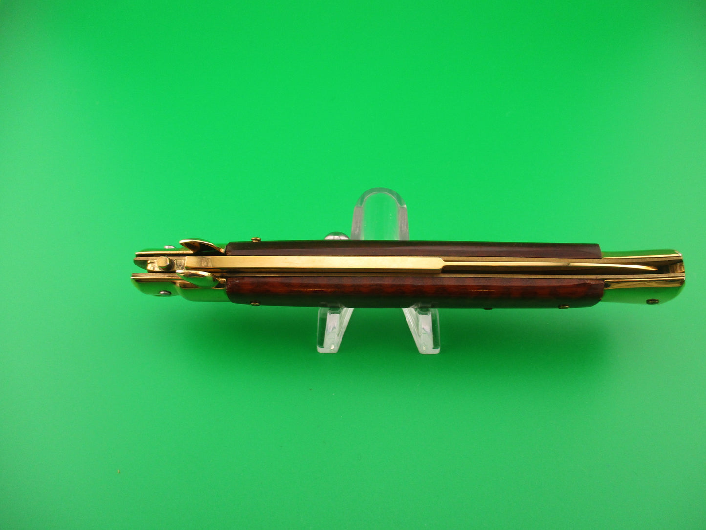 Frank B ITALY 28cm Italian Gold plated Snakewood swivel bolster stiletto automatic knife