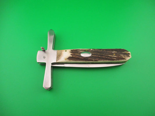 Custom Cross Guard 26cm Hand made Dagger Stag Oval button automatic knife