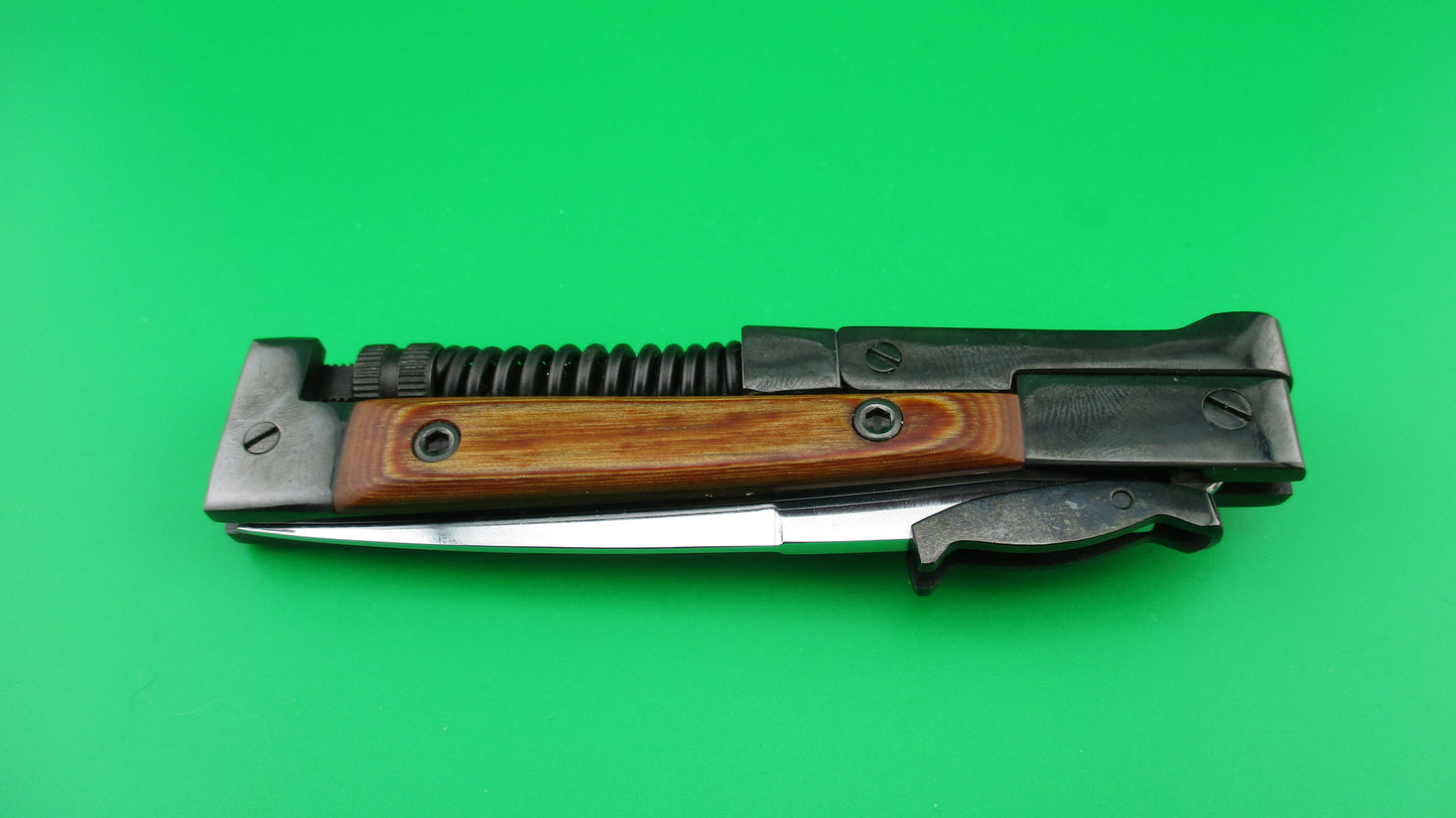 AK47 Soviet style 22cm Automatic coil spring knife w Blued steel & wood scales