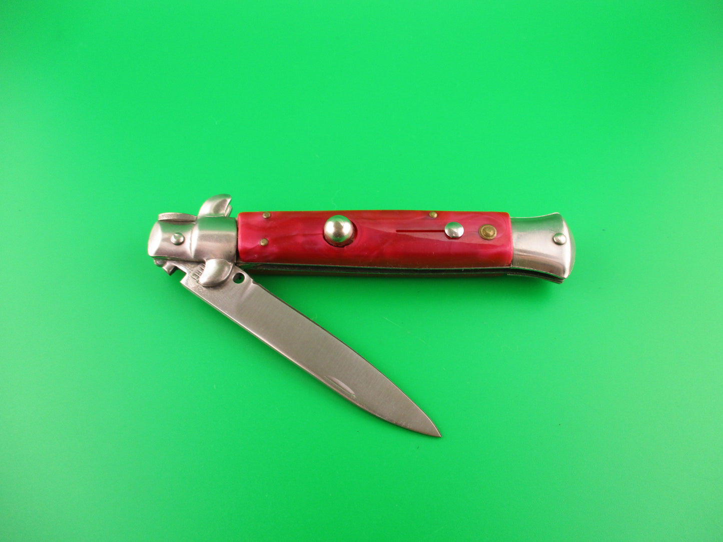 440 STAINLESS ROSTFREI 21cm Italian style Stiletto Red swirl automatic knife