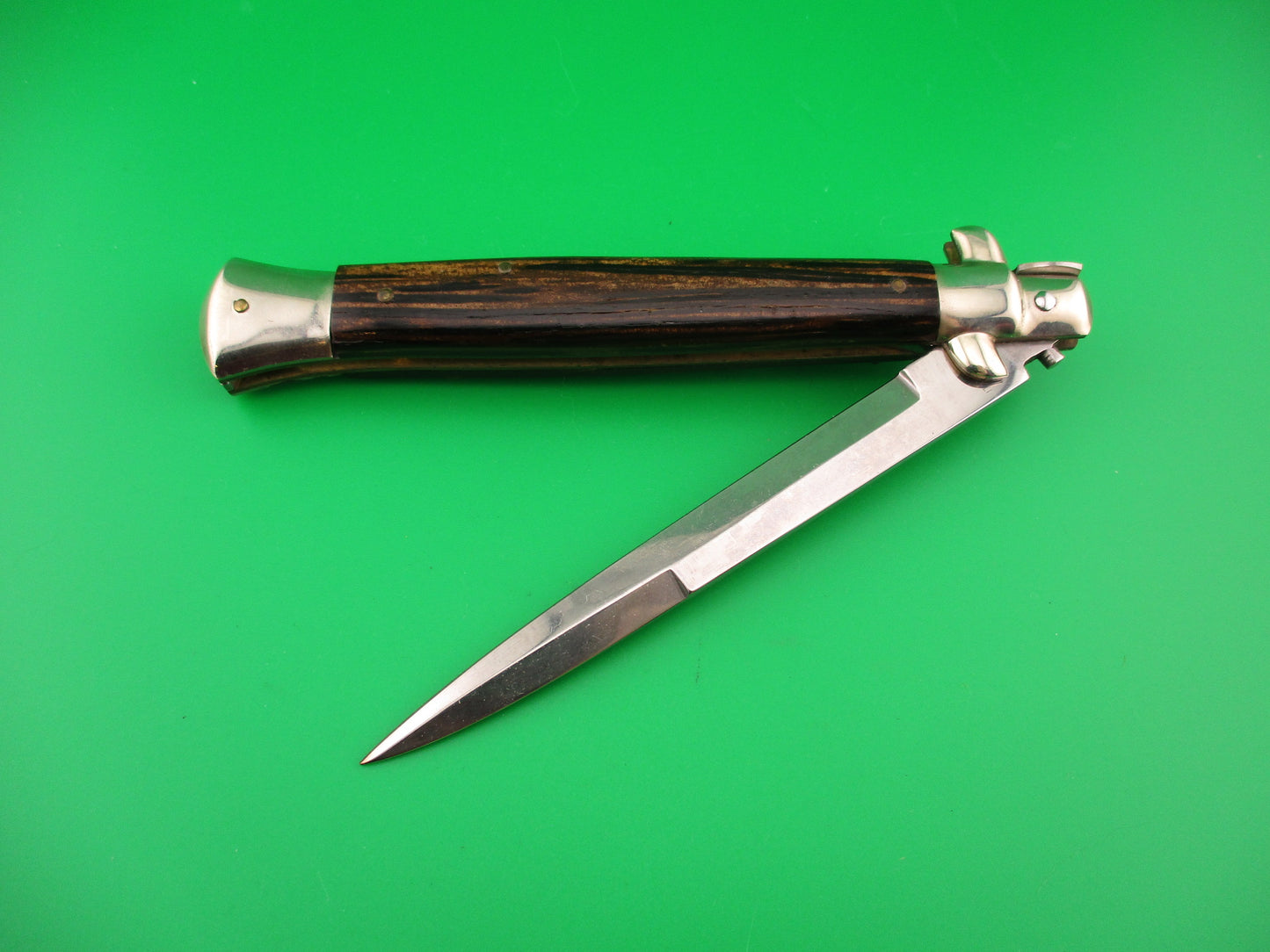 FRANK B 2002 28cm Italian Picklock Bayonet horn automatic knife in Wood box