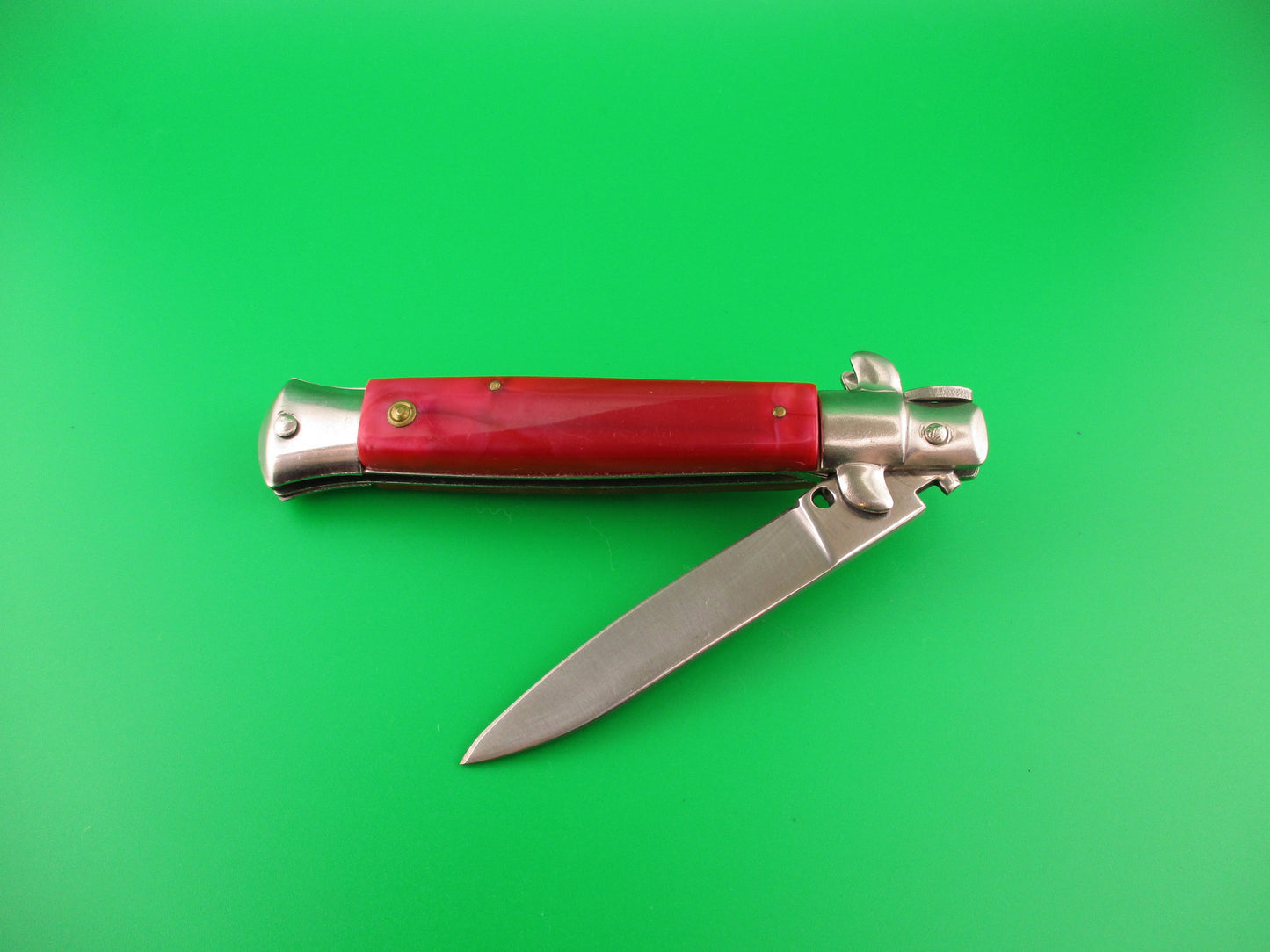440 STAINLESS ROSTFREI 21cm Italian style Stiletto Red swirl automatic knife