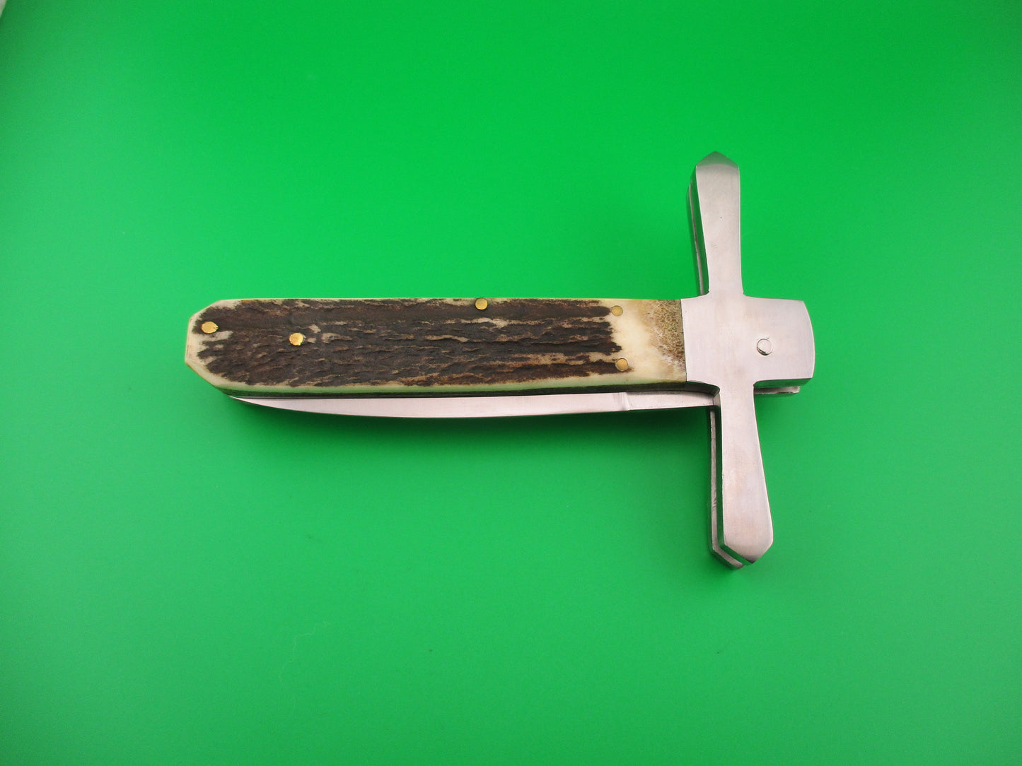 Custom Cross Guard 26cm Hand made Dagger Stag Oval button automatic knife