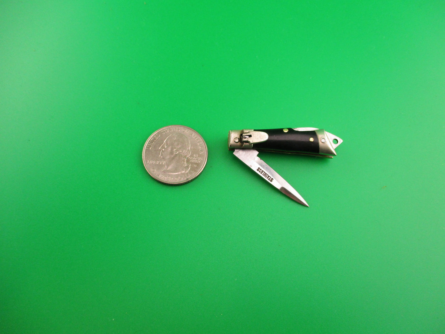 STAINLESS 7cm Japanese Mini Lever Slant Bolster automatic keychain knife