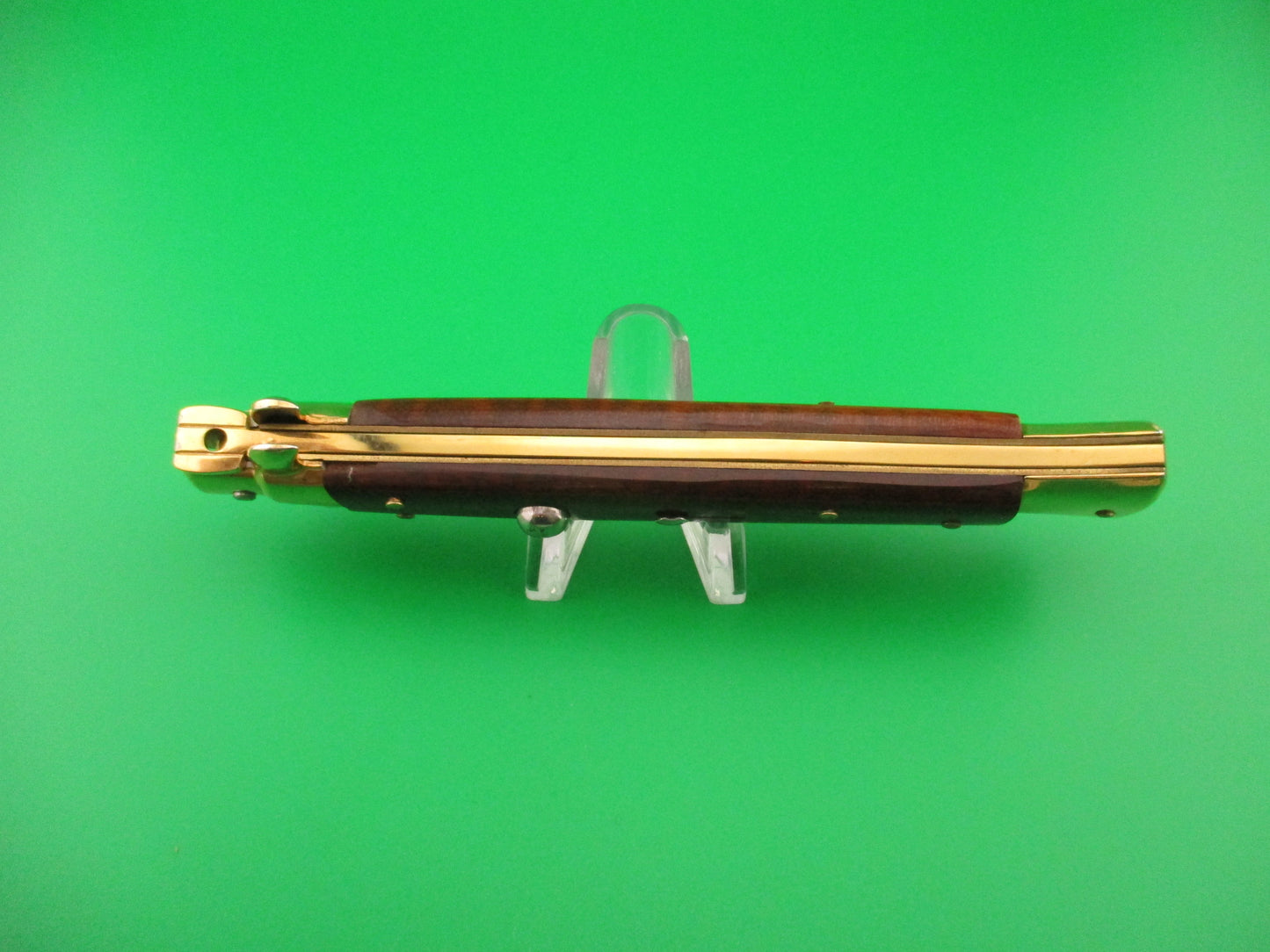 Frank B ITALY 28cm Italian Gold plated Snakewood swivel bolster stiletto automatic knife