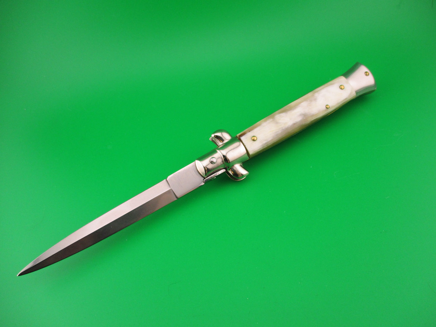 AB STILETTO ITALY 23cm Italian Dagger Blade Honey & Cream swivel bolster switchblade knife