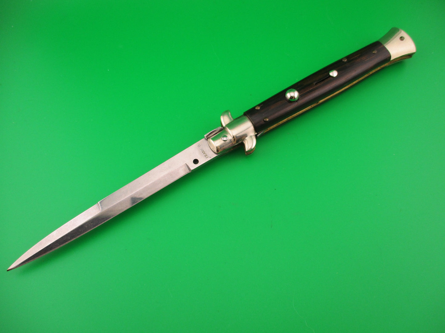 FRANK B 2002 28cm Italian Picklock Bayonet horn automatic knife in Wood box