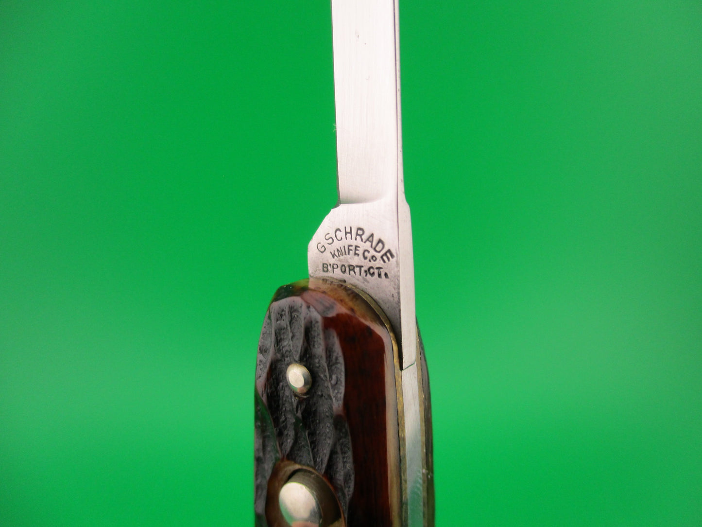 PRESTO Double Jigged bone #600S vintage automatic knife w Leather purse Near mint