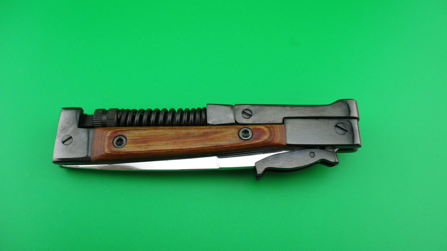 AK47 Soviet style 22cm Automatic coil spring knife w Blued steel & wood scales