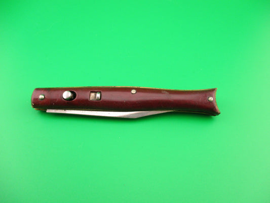 Edgemaster Fishtail Burgundy swirl 1950s vintage switchblade knife