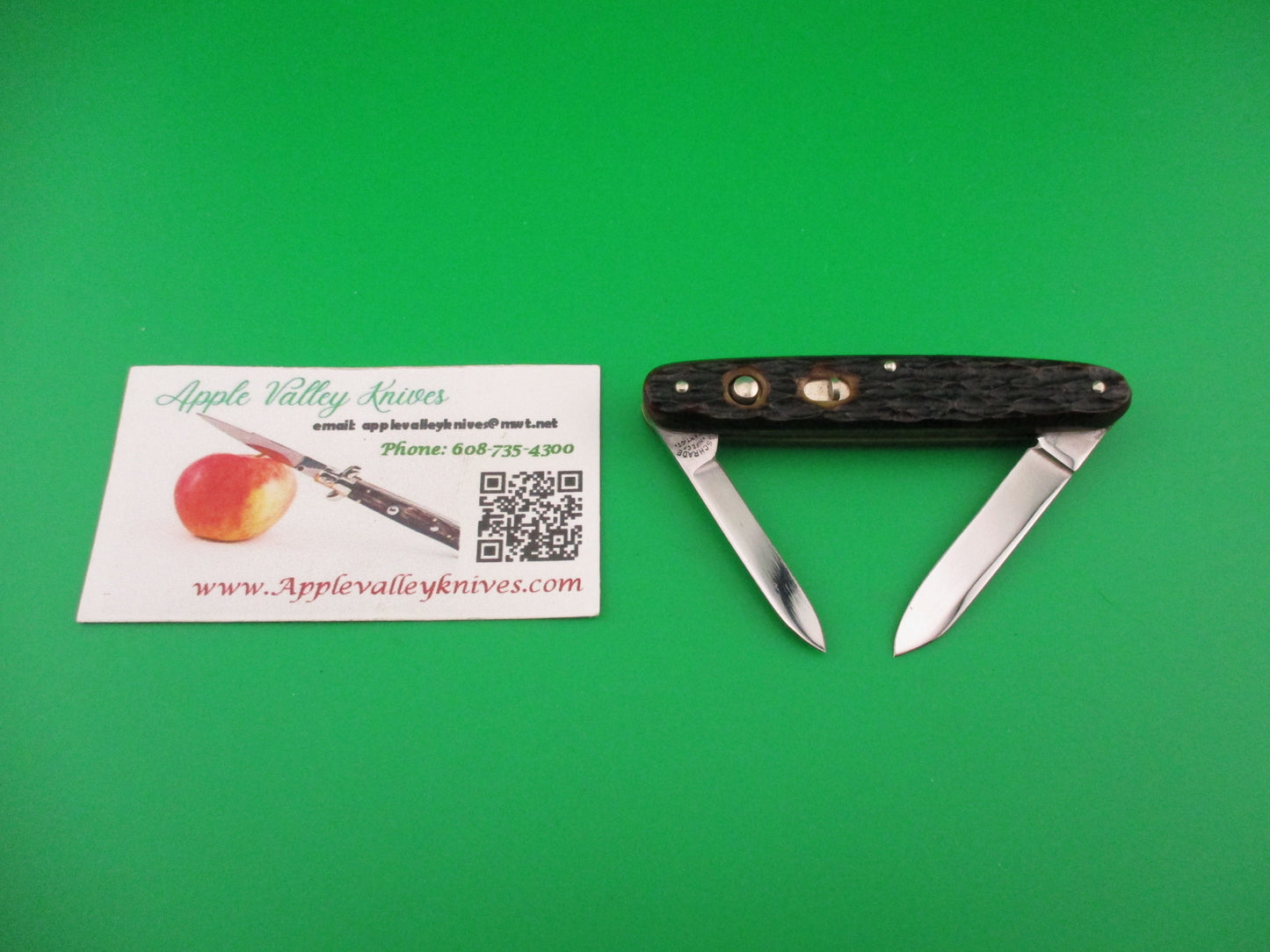 PRESTO Double Jigged bone #600S vintage automatic knife w Leather purse Near mint