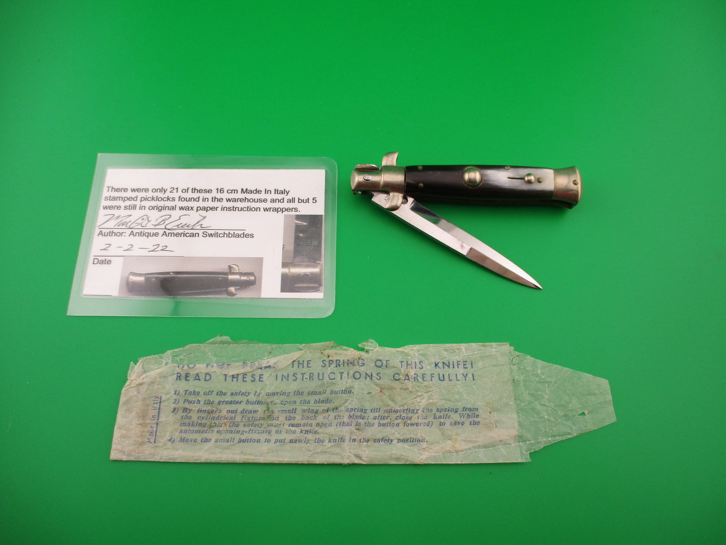 MADE IN ITALY 16cm NOS Italian Picklock 1950s vintage w original instruction wrapper book knife