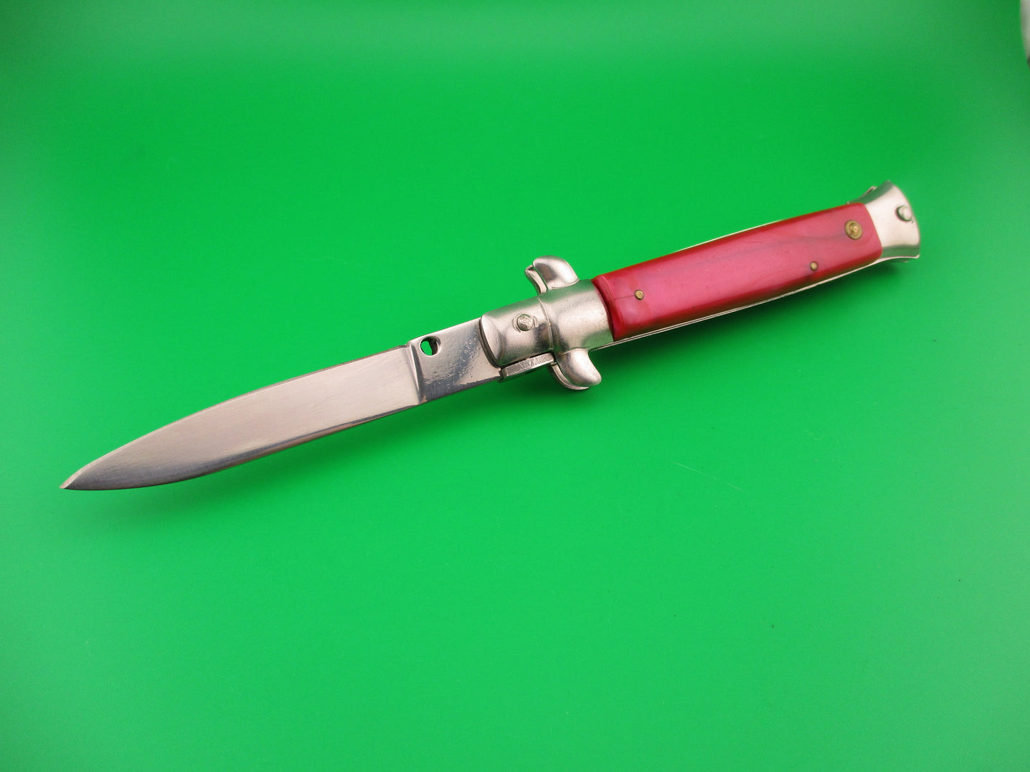 440 STAINLESS ROSTFREI 21cm Italian style Stiletto Red swirl automatic knife
