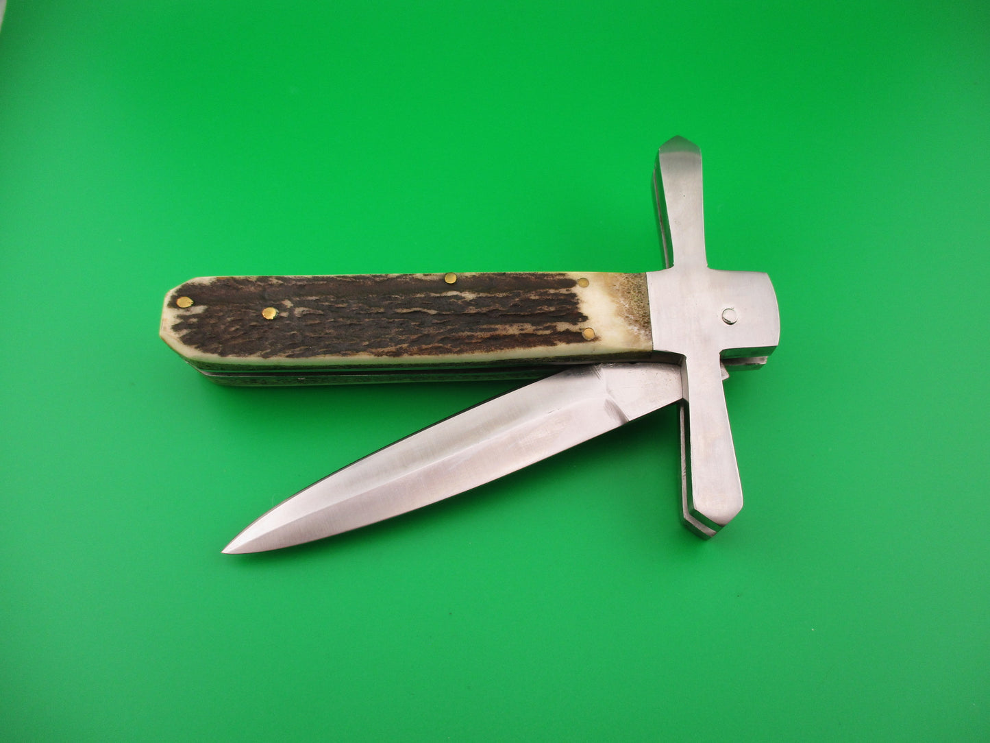 Custom Cross Guard 26cm Hand made Dagger Stag Oval button automatic knife