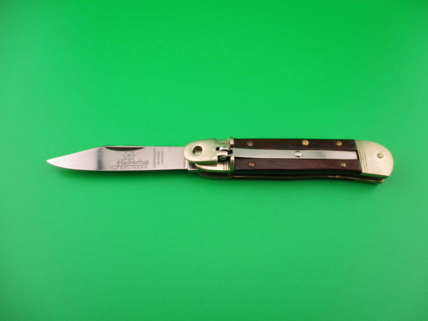 Hubertus Liliput 8cm German Lever Wood handled vintage automatic knife w file work
