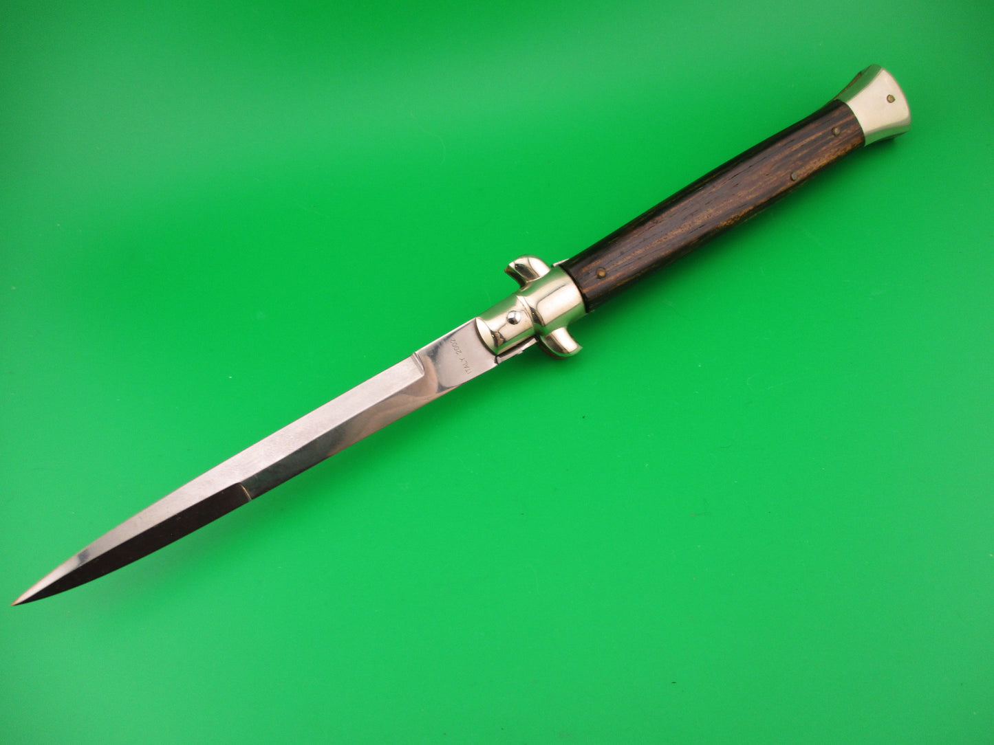 FRANK B 2002 28cm Italian Picklock Bayonet horn automatic knife in Wood box