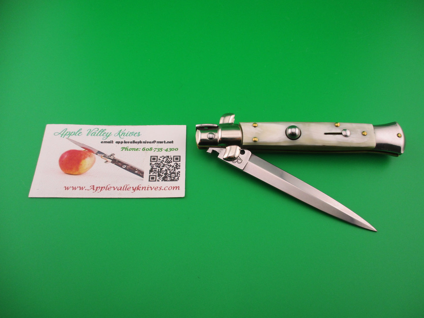 AB STILETTO ITALY 23cm Italian Dagger Blade Honey & Cream swivel bolster switchblade knife