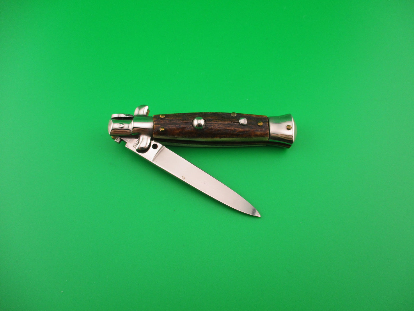 ROSTFREI 16cm Italian Stag stiletto Oreste Dibon swivel bolster automatic knife