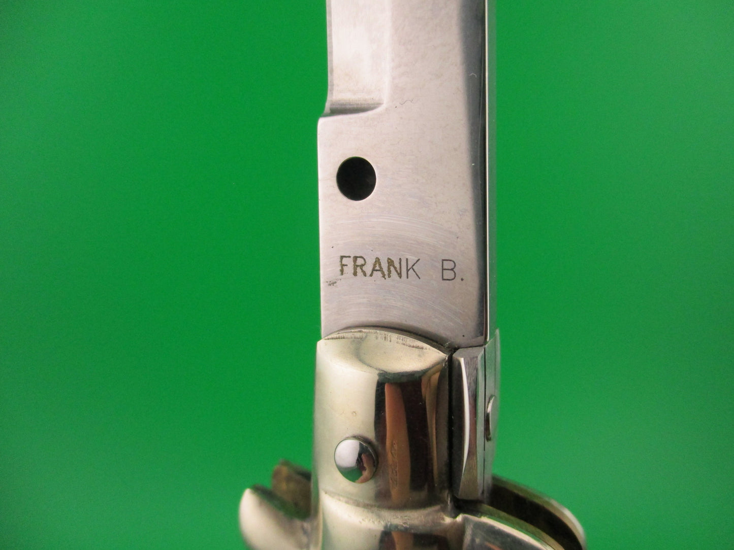 FRANK B 2002 28cm Italian Picklock Bayonet horn automatic knife in Wood box