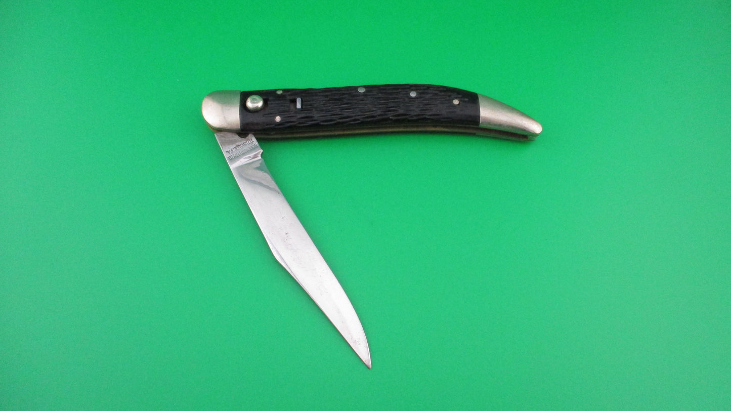 Queen Cutlery Co Titusville, PA Jet 25 Toothpick Black w/safety switchblade