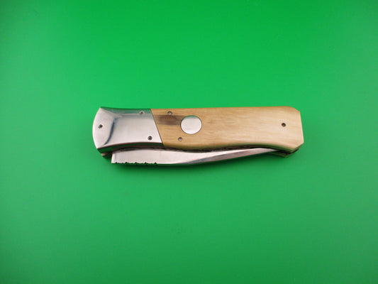 Custom 23cm Round flush button Saber clip blade Horn w filework automatic knife #2