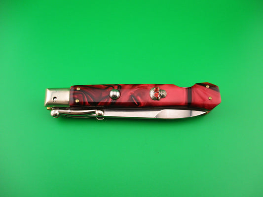 AGA CAMPOLIN 23cm Italian Swing Guard Custom Red Pearl Krinite SKULL automatic knife