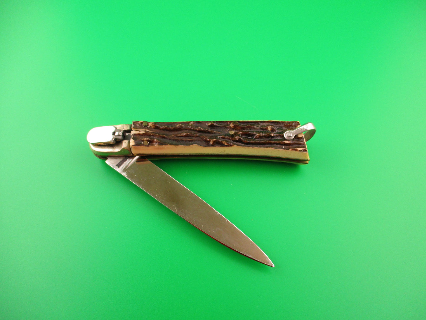 MAKINOX 21cm French Lever Faux Stag automatic knife w lanyard ring
