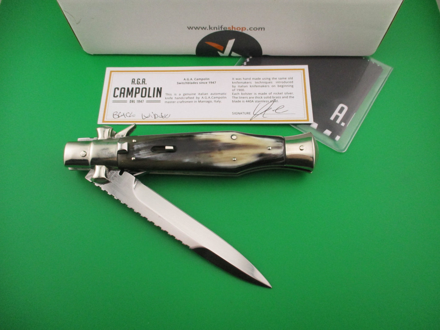 z AGA CAMPOLIN ITALY 29cm Italian BLACK WIDOW Fulcrum Wasp Square button automatic knife