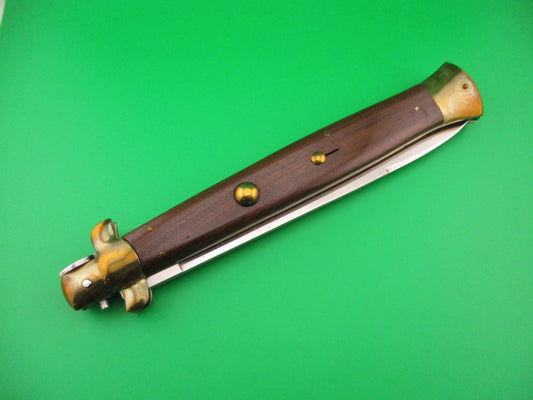 ROSTFREI ITALY 45cm Italian Stiletto Wood/Brass 18 inch Swivel bolster automatic knife like new