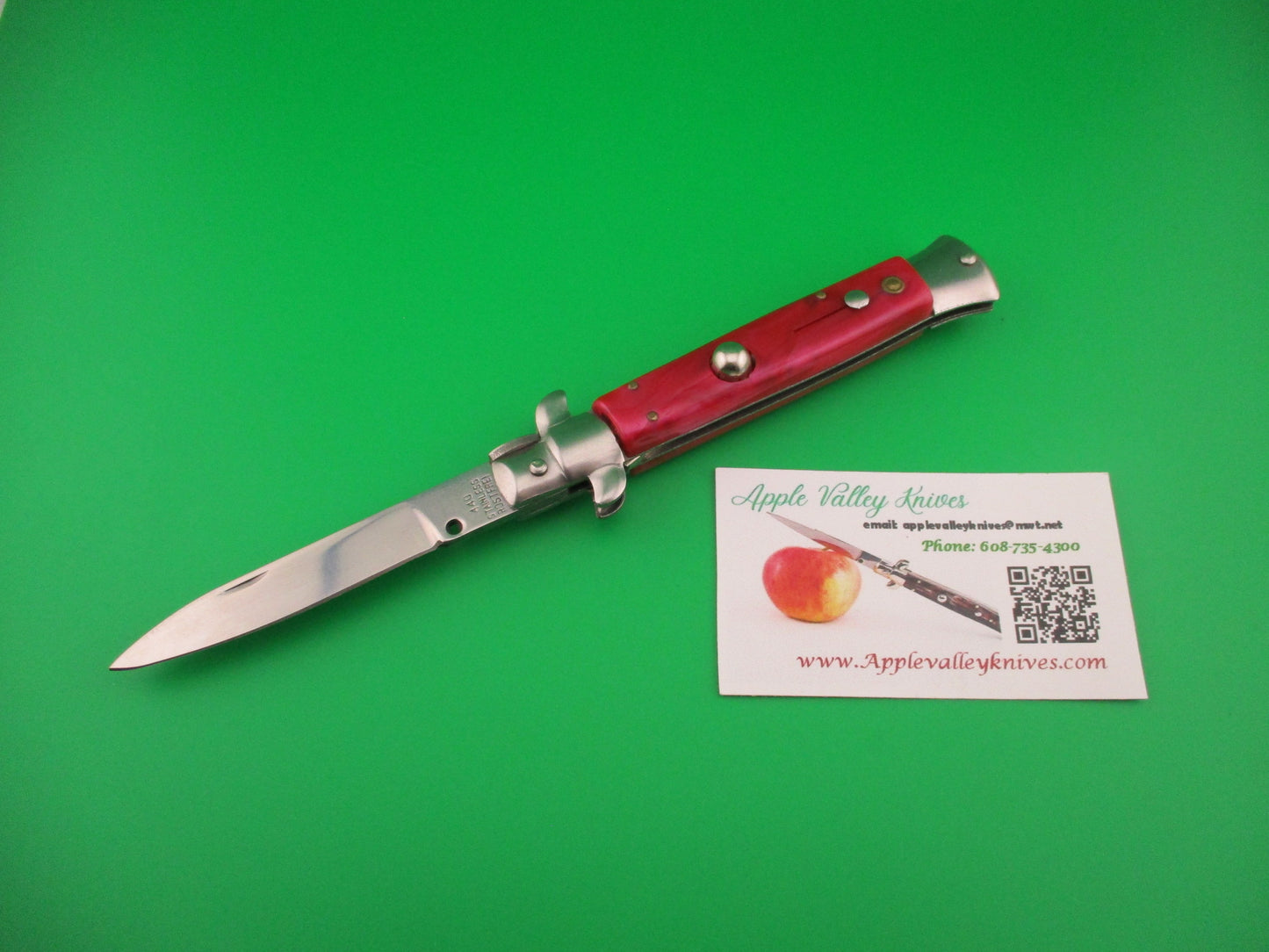 440 STAINLESS ROSTFREI 21cm Italian style Stiletto Red swirl automatic knife