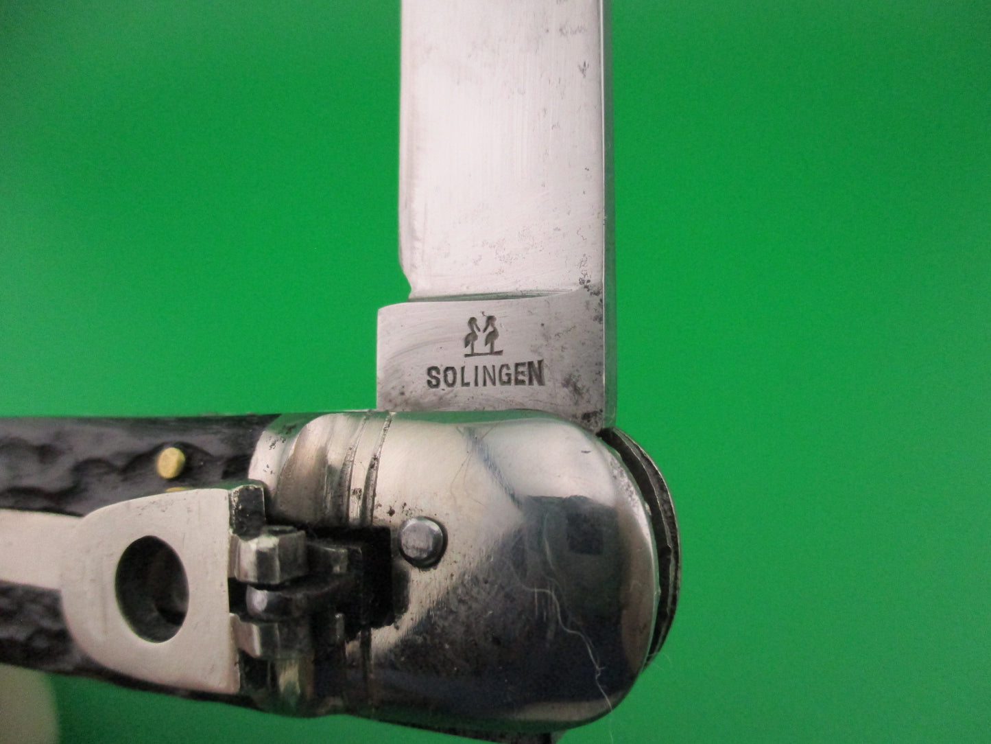 SOLINGEN Kissing Crane 11cm German Lever Dark Jigged Bone vintage automatic knife
