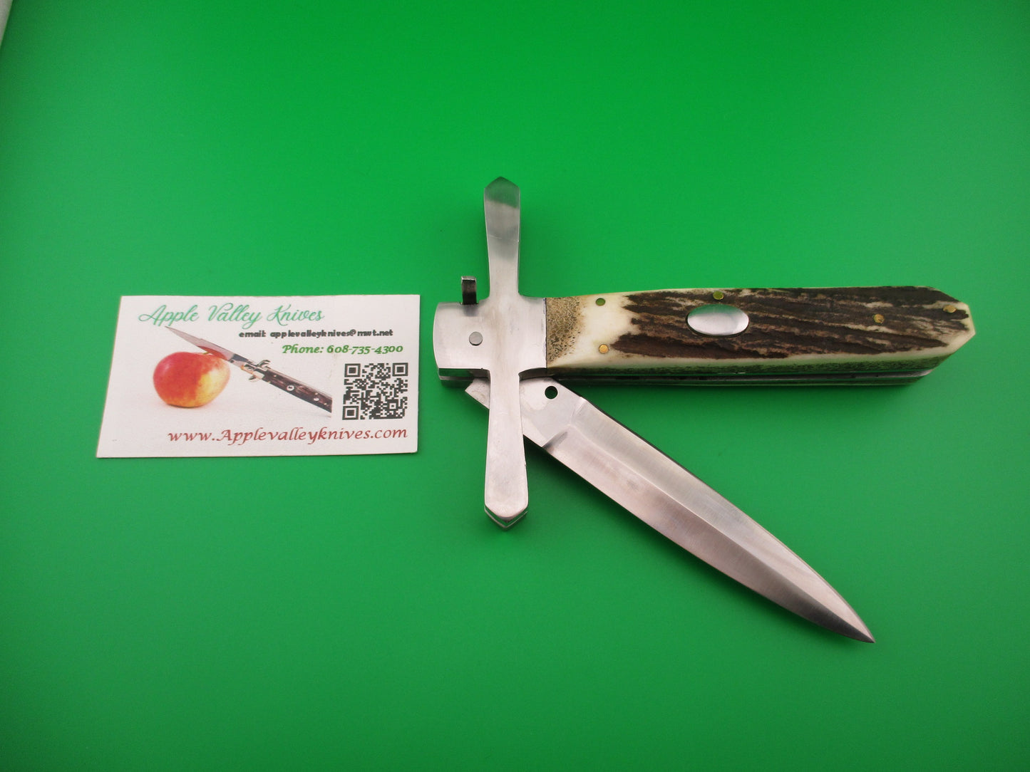 Custom Cross Guard 26cm Hand made Dagger Stag Oval button automatic knife