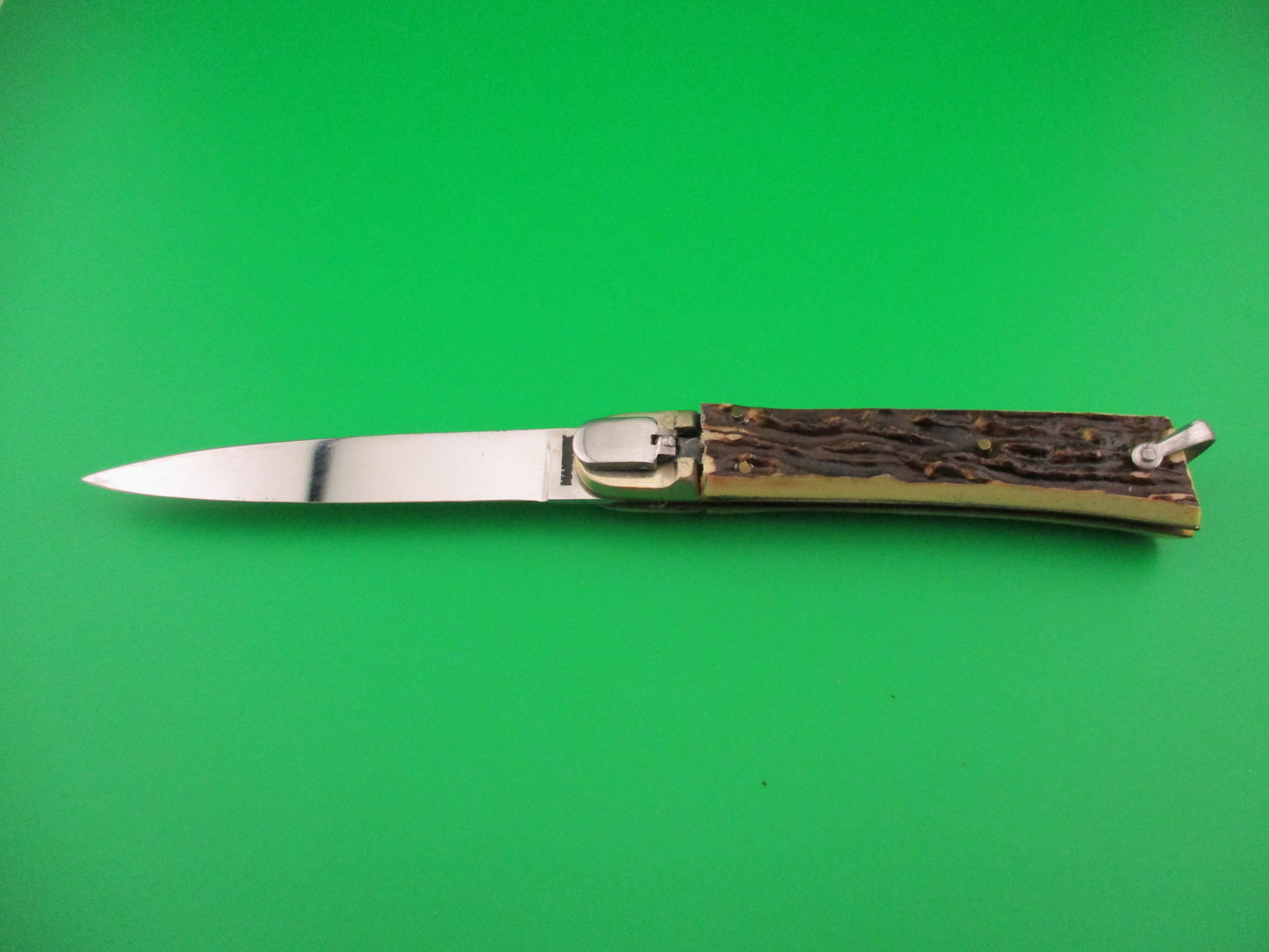 MAKINOX 21cm French Lever Faux Stag automatic knife w lanyard ring