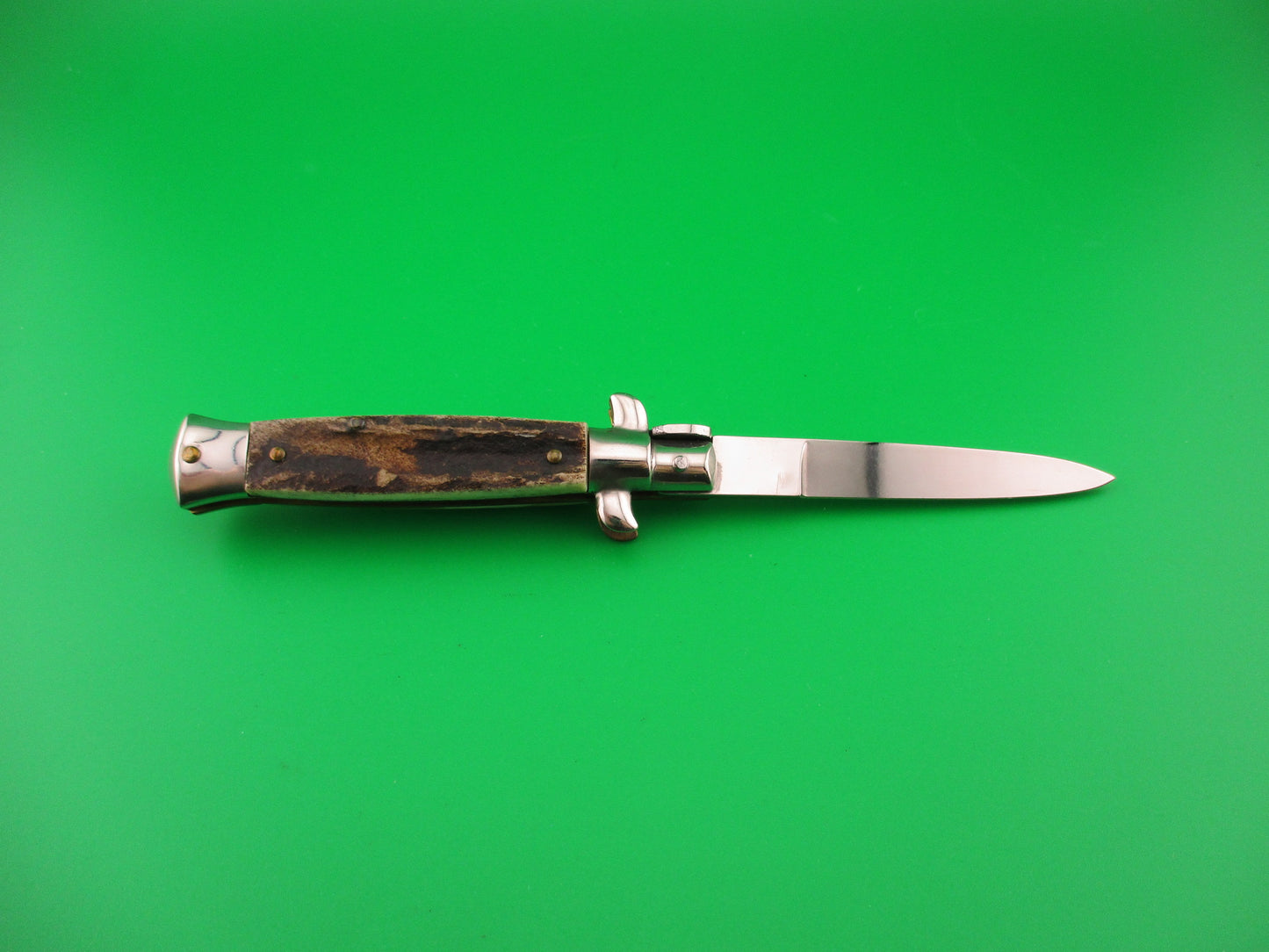 ROSTFREI 16cm Italian Stag stiletto Oreste Dibon swivel bolster automatic knife