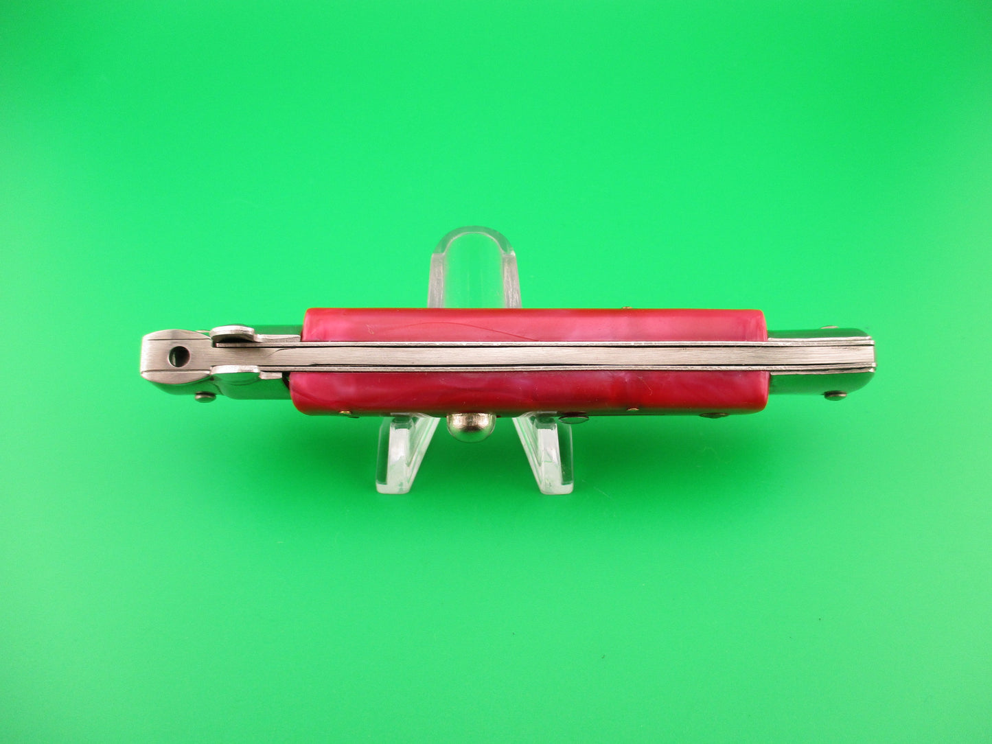 440 STAINLESS ROSTFREI 21cm Italian style Stiletto Red swirl automatic knife