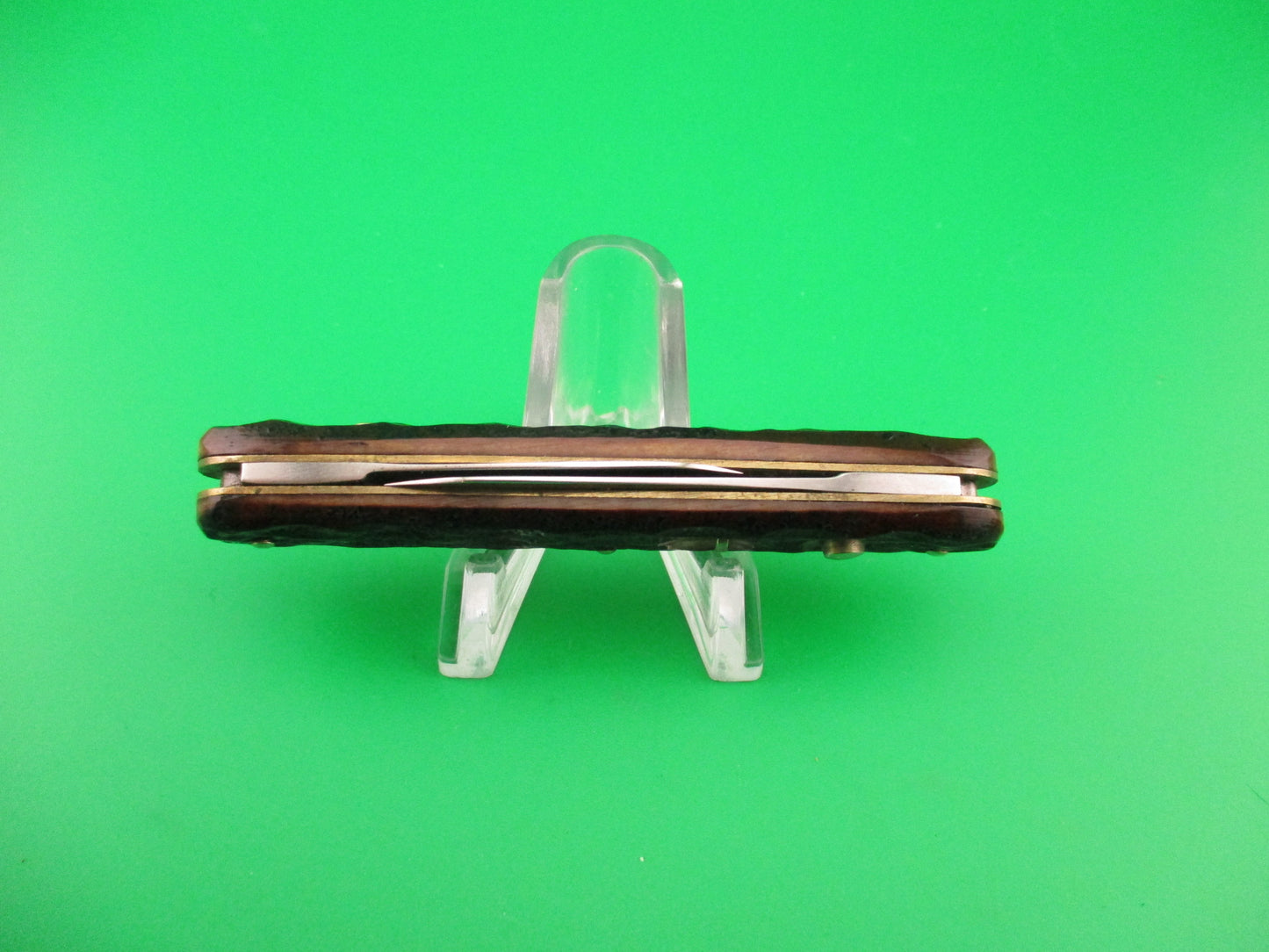 PRESTO Double Jigged bone #600S vintage automatic knife w Leather purse Near mint