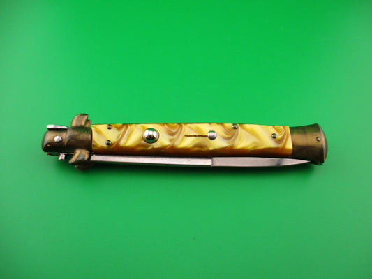 STILETTO ITALY 28cm Italian GOLD Pearlex & Brass Bayonet automatic knife NOS