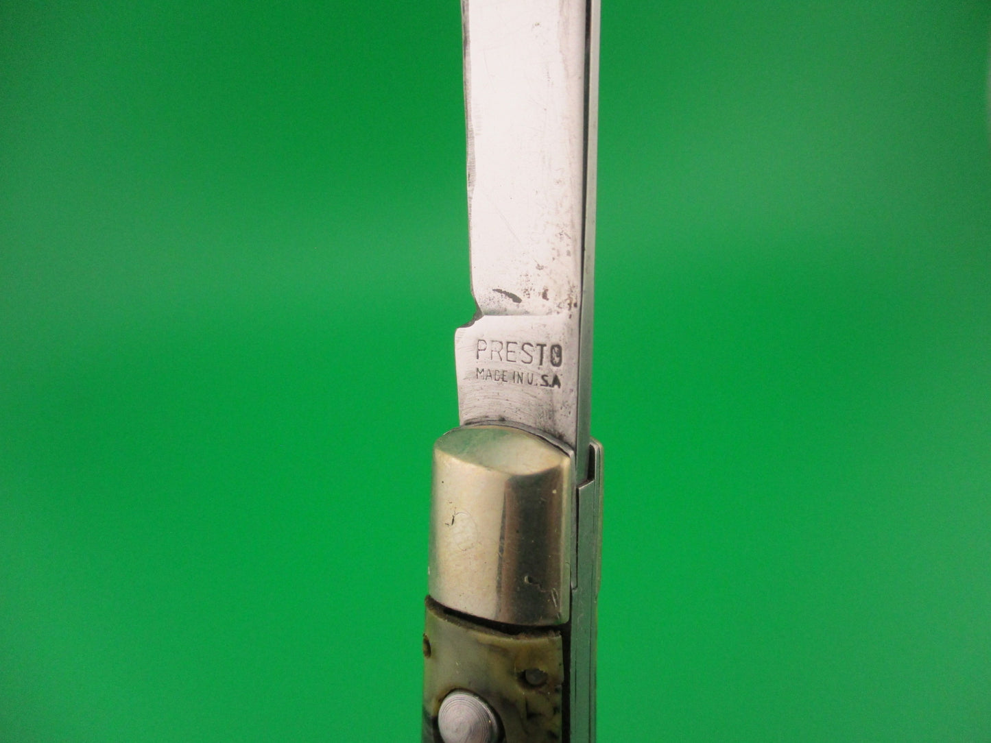 PRESTO Fishtail #4000 Coffee & Cream celluloid bolsters vintage automatic knife