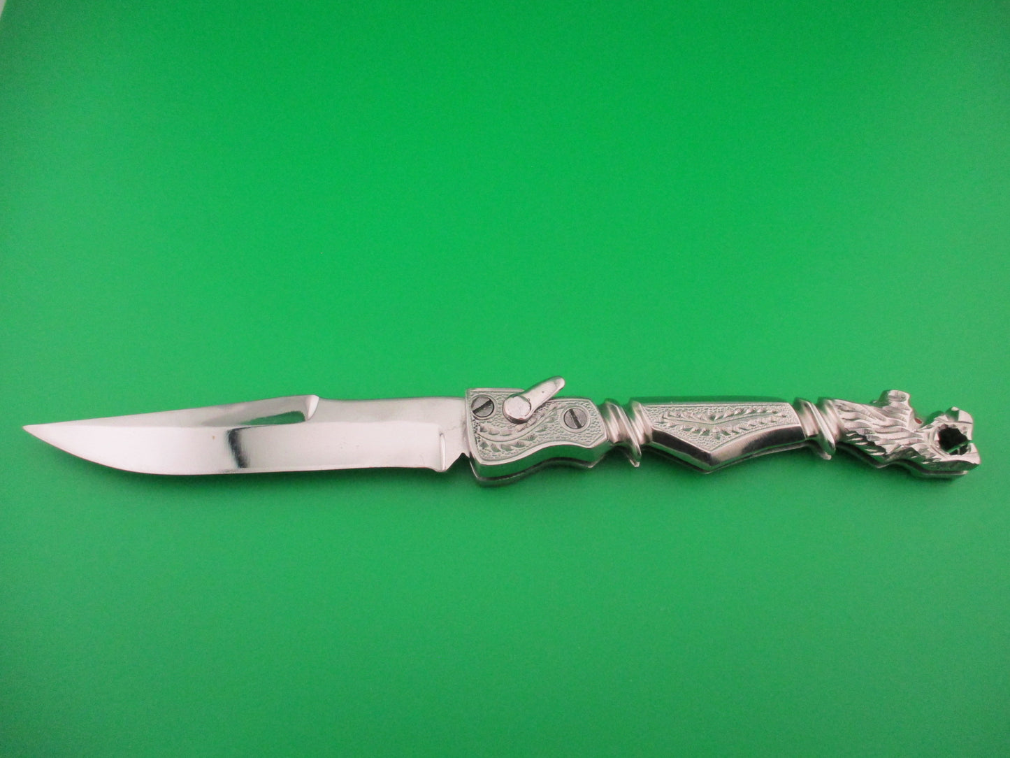 Russian 24cm Red Eyed Wolf all metal Vintage switchblade locking lever knife