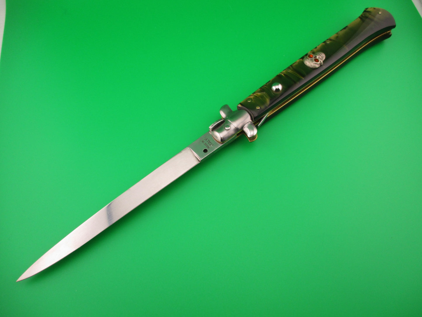 MADE IN ITALY 33cm Italian Chad Ruben Customized w Skull & Green Smoke Krinite automatic knife