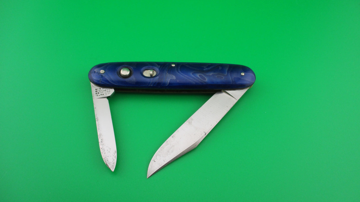 SCHRADE CUT CO Large Double Blue Waterfall celluloid switchblade